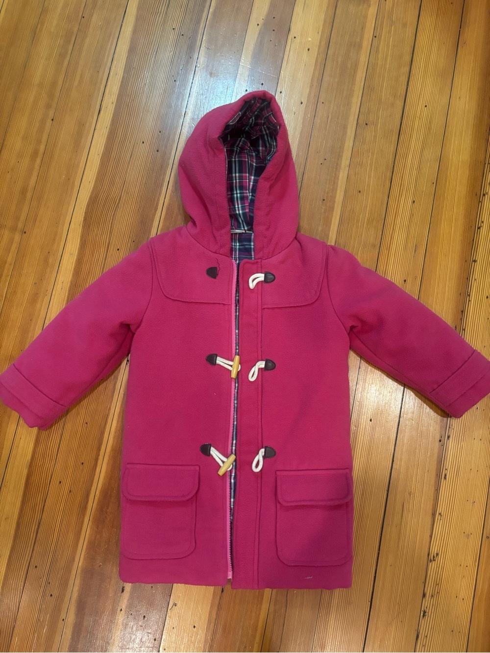 JoJo Maman Bebe Hot Pink Hooded Toggle Pea Coat - size 5-6y